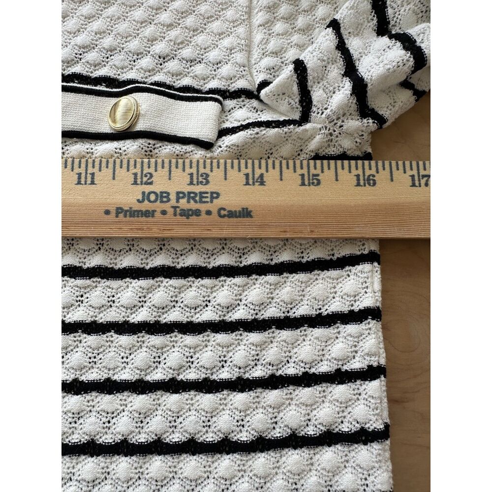 Ann Taylor SP Black White Striped Pointelle Knit Lady Jacket Cardigan - Picture 10 of 13